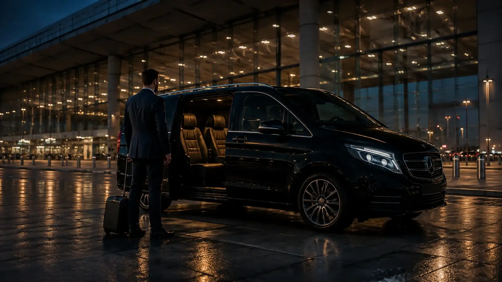 Black premium van for event transfers in Berlin at BER Airport