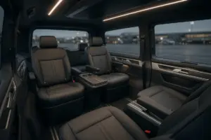 Volkswagen Transporter Shuttle clean interior for airport pickup in Berlin