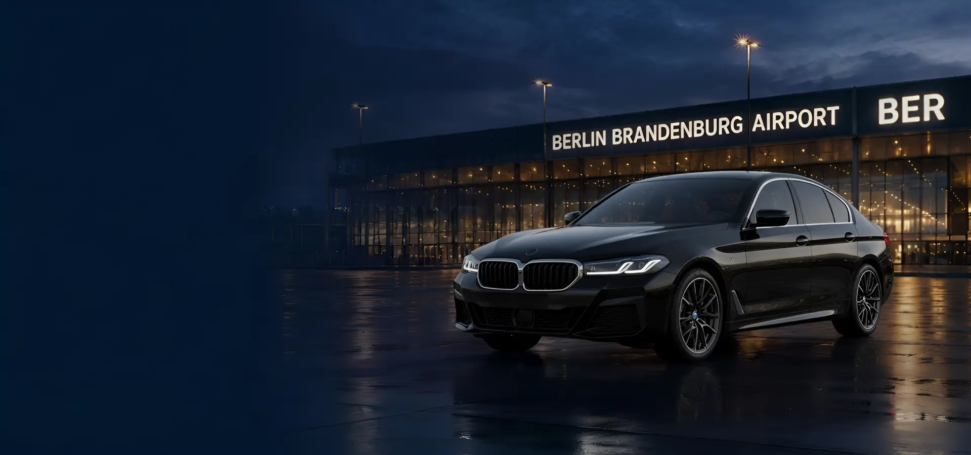 BMW 5 Series black sedan for BER Airport transfers in Berlin