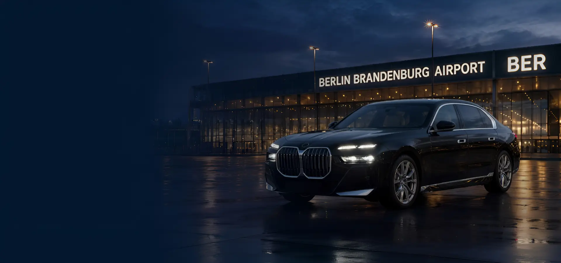 BMW 7 Series black sedan for BER Airport transfers in Berlin