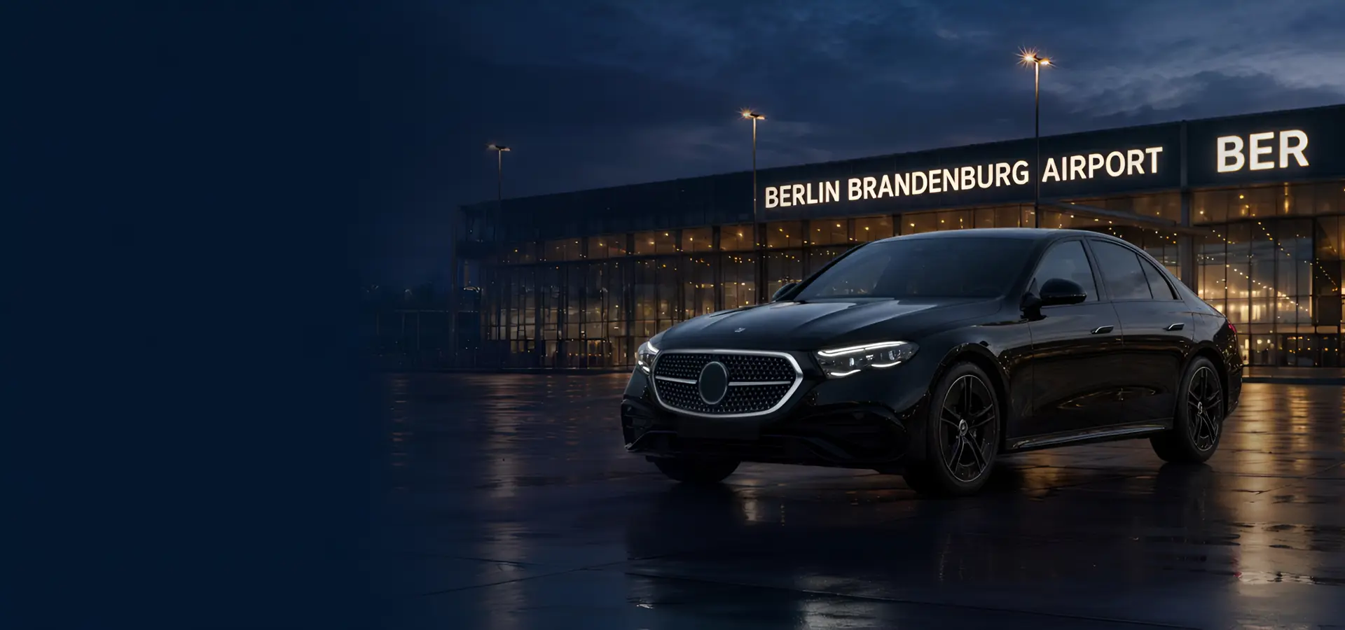 Mercedes-Benz E-Class black sedan for BER Airport transfers in Berlin