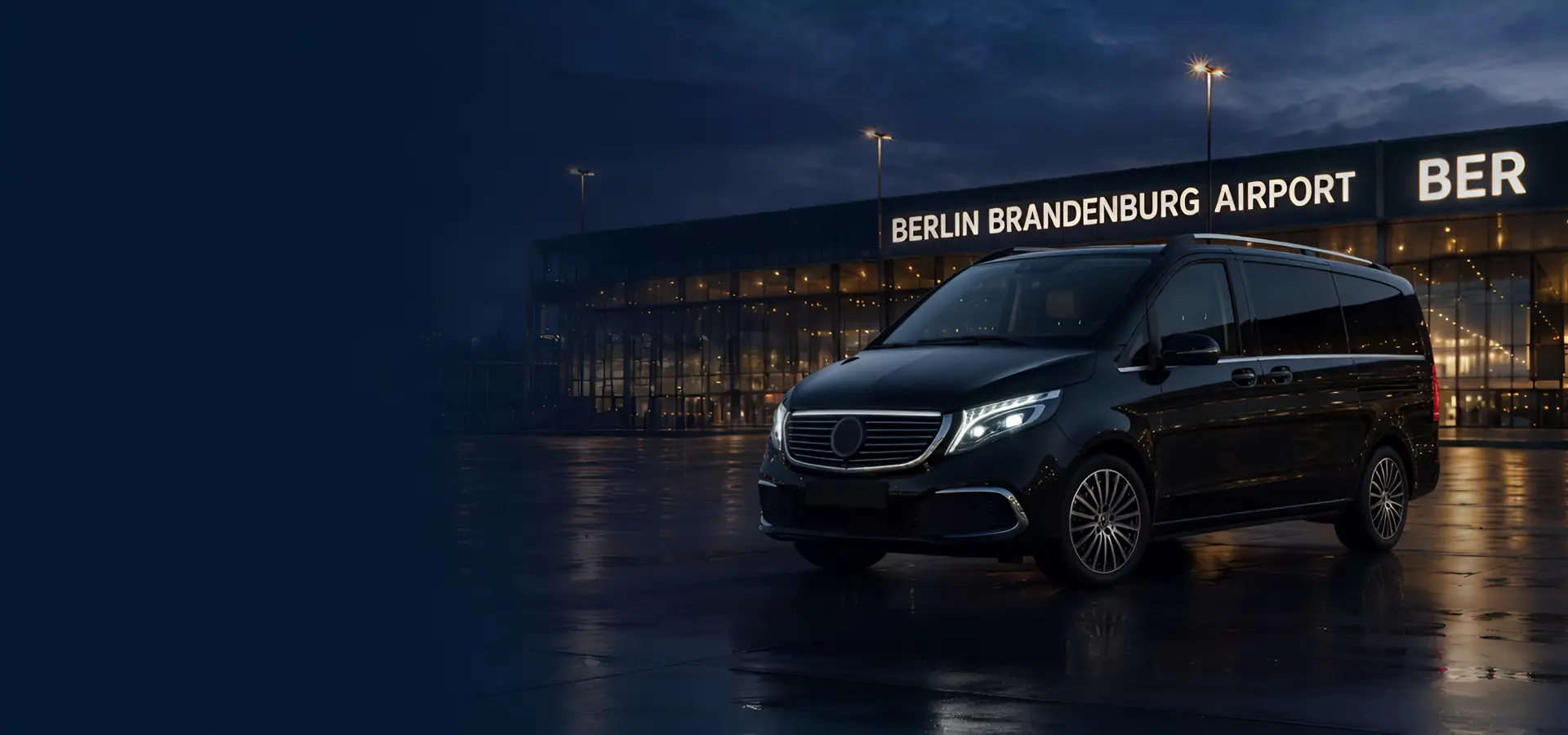 Mercedes-Benz EQV electric black van for BER Airport transfers in Berlin
