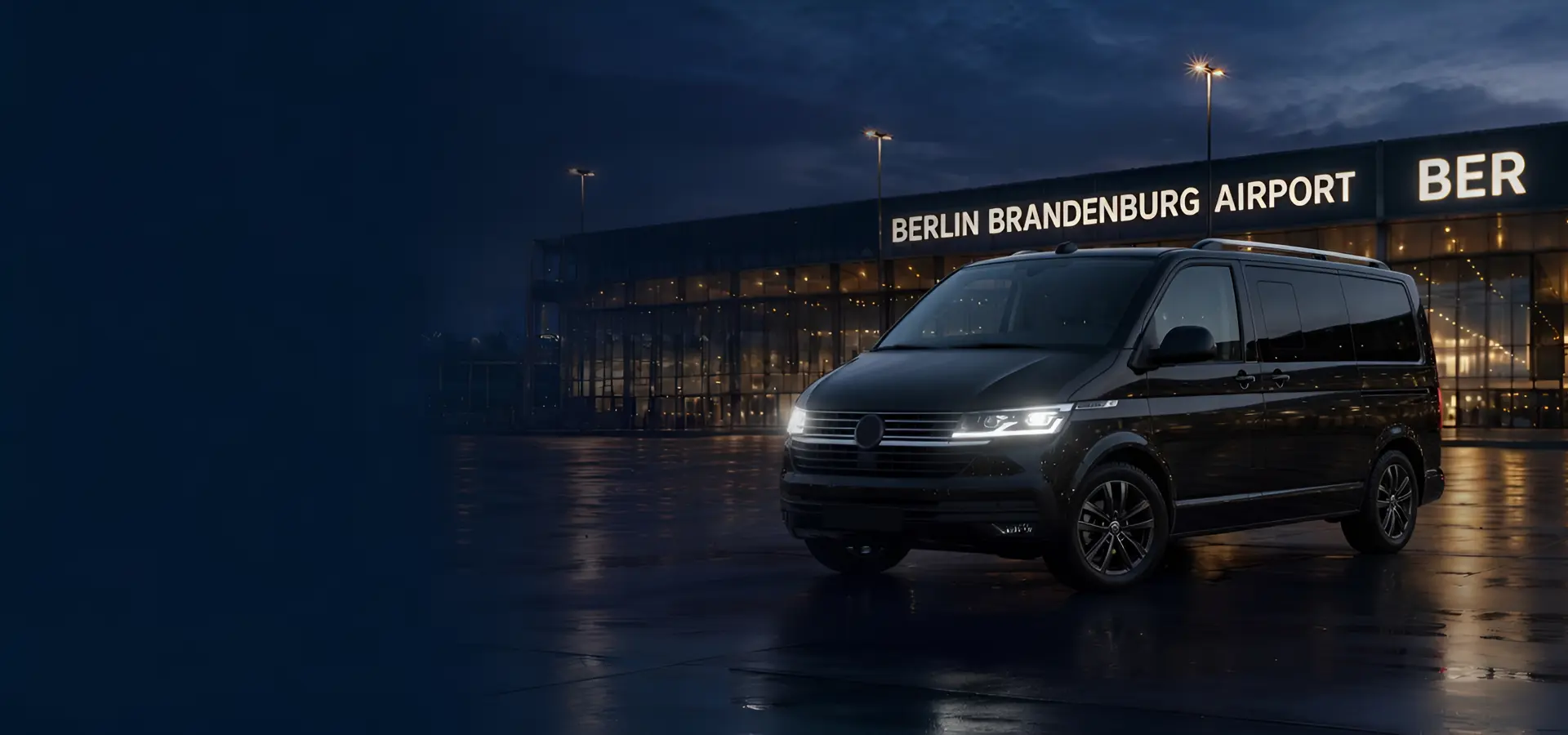 Volkswagen Transporter Shuttle black van for BER Airport transfers in Berlin